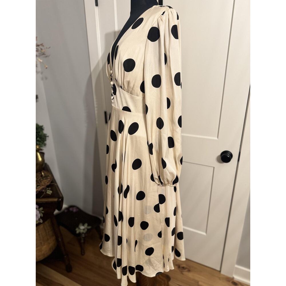 Ieena For Mac Duggal Dress 10 Beige Polka Dot Satin Midi Party Formal Wedding - Picture 7 of 9